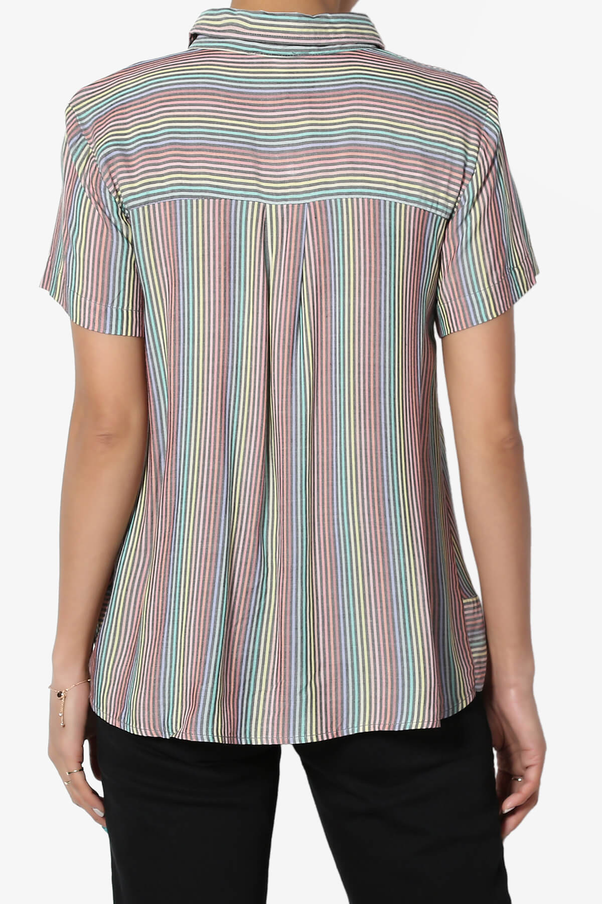 Rainbow Stripe Button Front Blouse BLACK_2