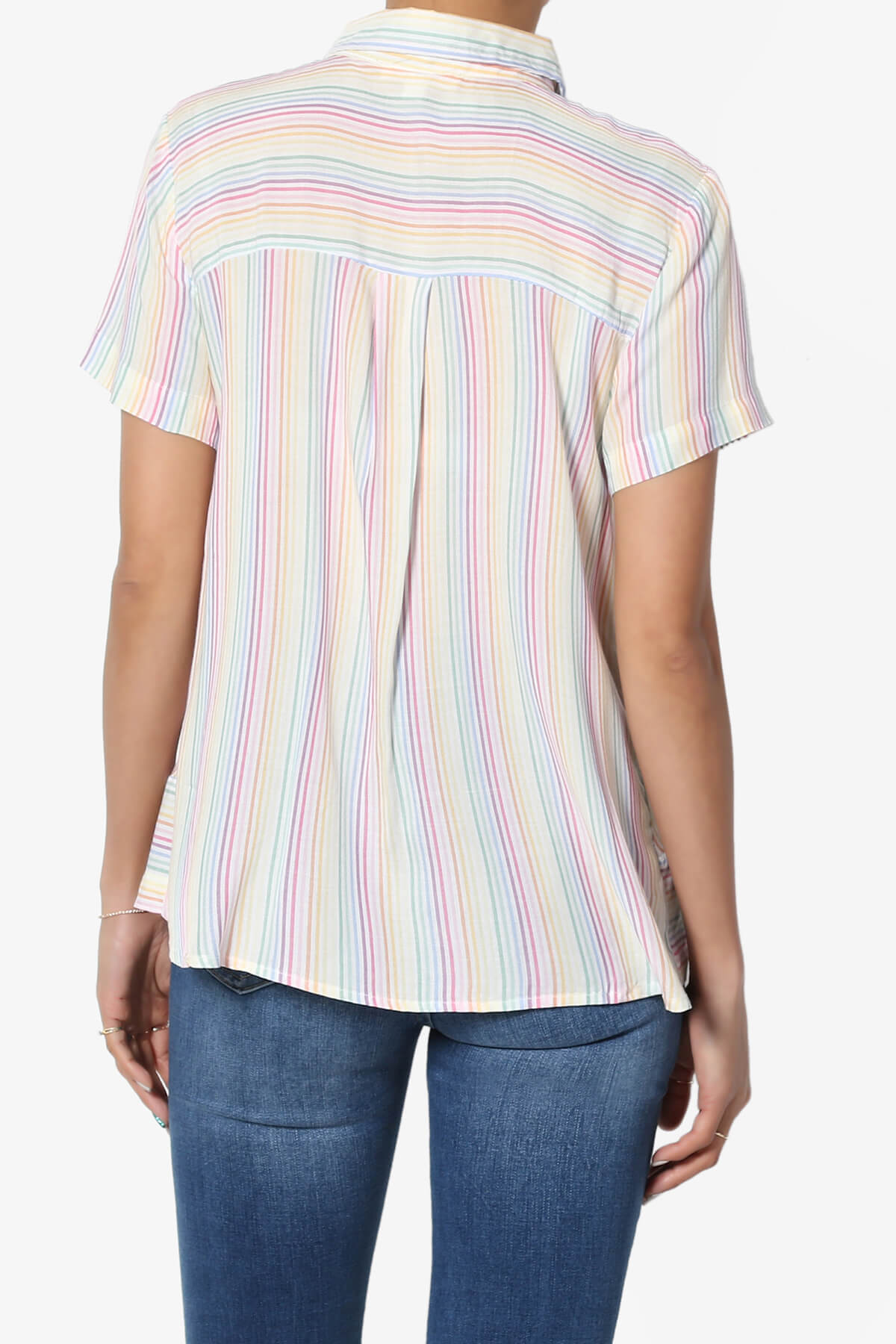 Rainbow Stripe Button Front Blouse WHITE_2