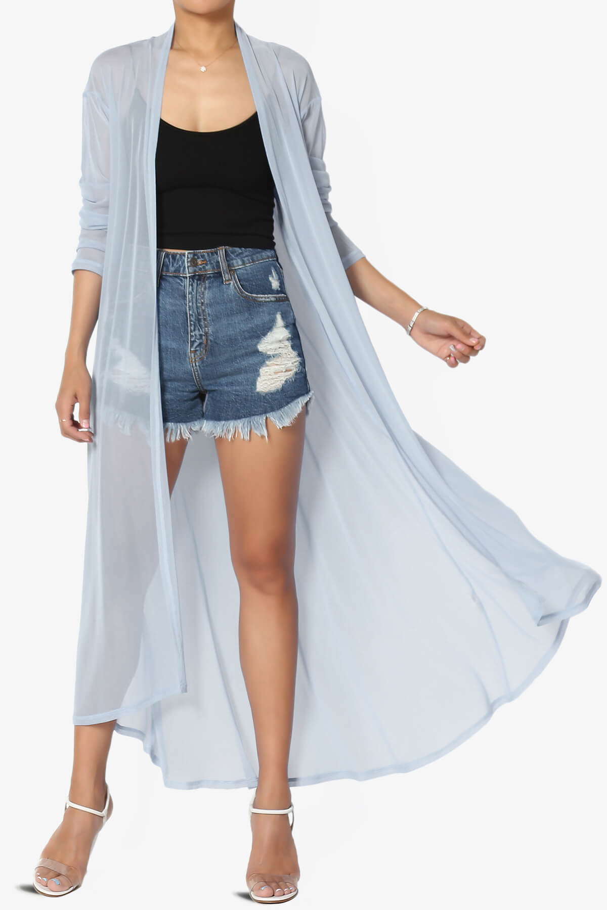 Moxxi Sheer Mesh Open Cardigan Duster ASH BLUE_1