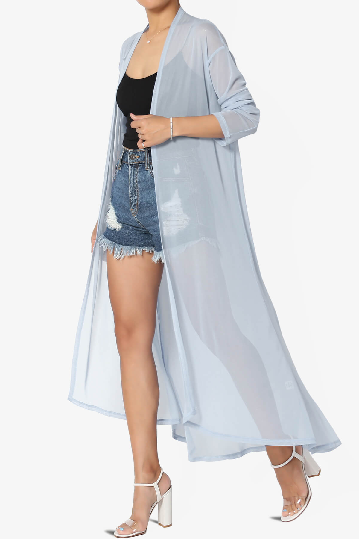 Moxxi Sheer Mesh Open Cardigan Duster ASH BLUE_3