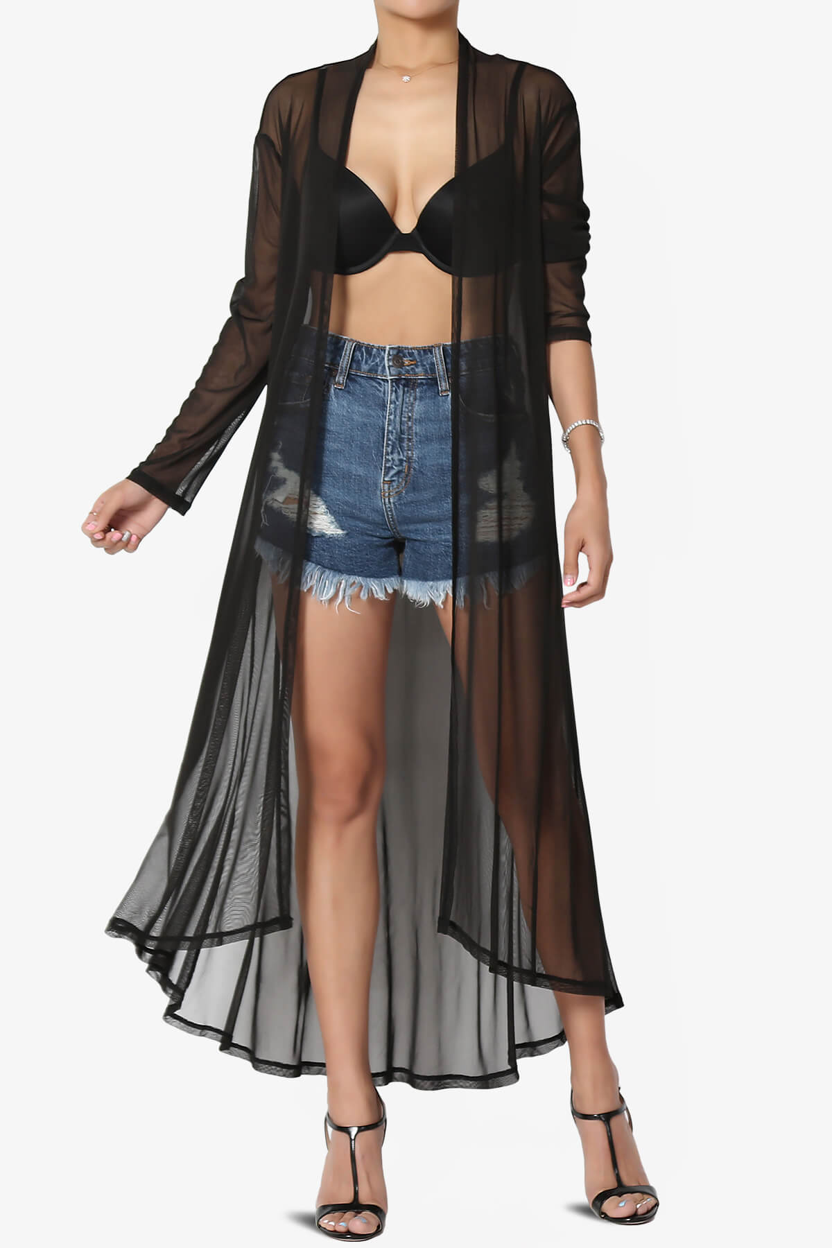 Moxxi Sheer Mesh Open Cardigan Duster BLACK_1
