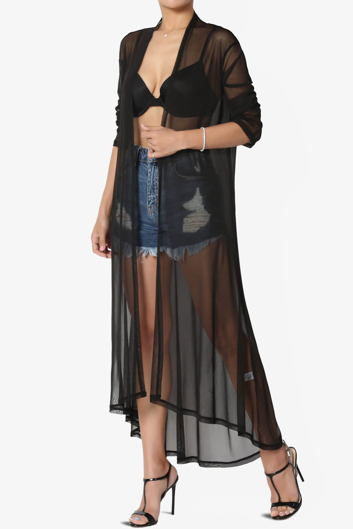 Moxxi Sheer Mesh Open Cardigan Duster BLACK_3