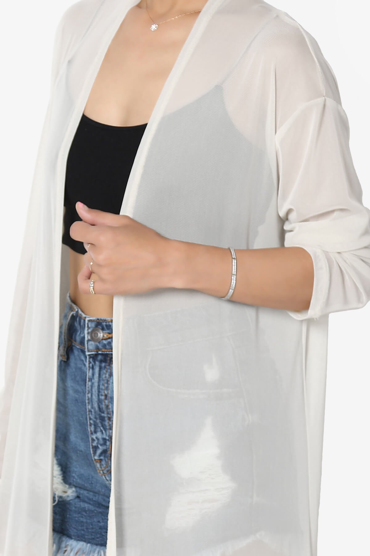 Moxxi Sheer Mesh Open Cardigan Duster BONE_5