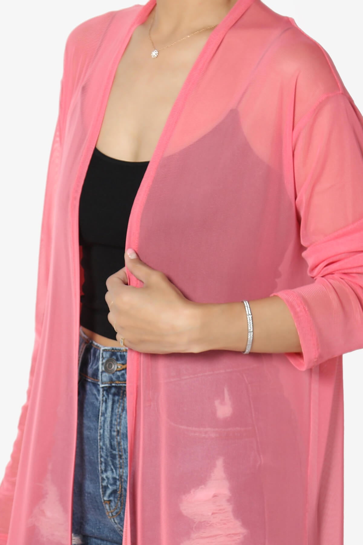 Moxxi Sheer Mesh Open Cardigan Duster DESERT ROSE_5