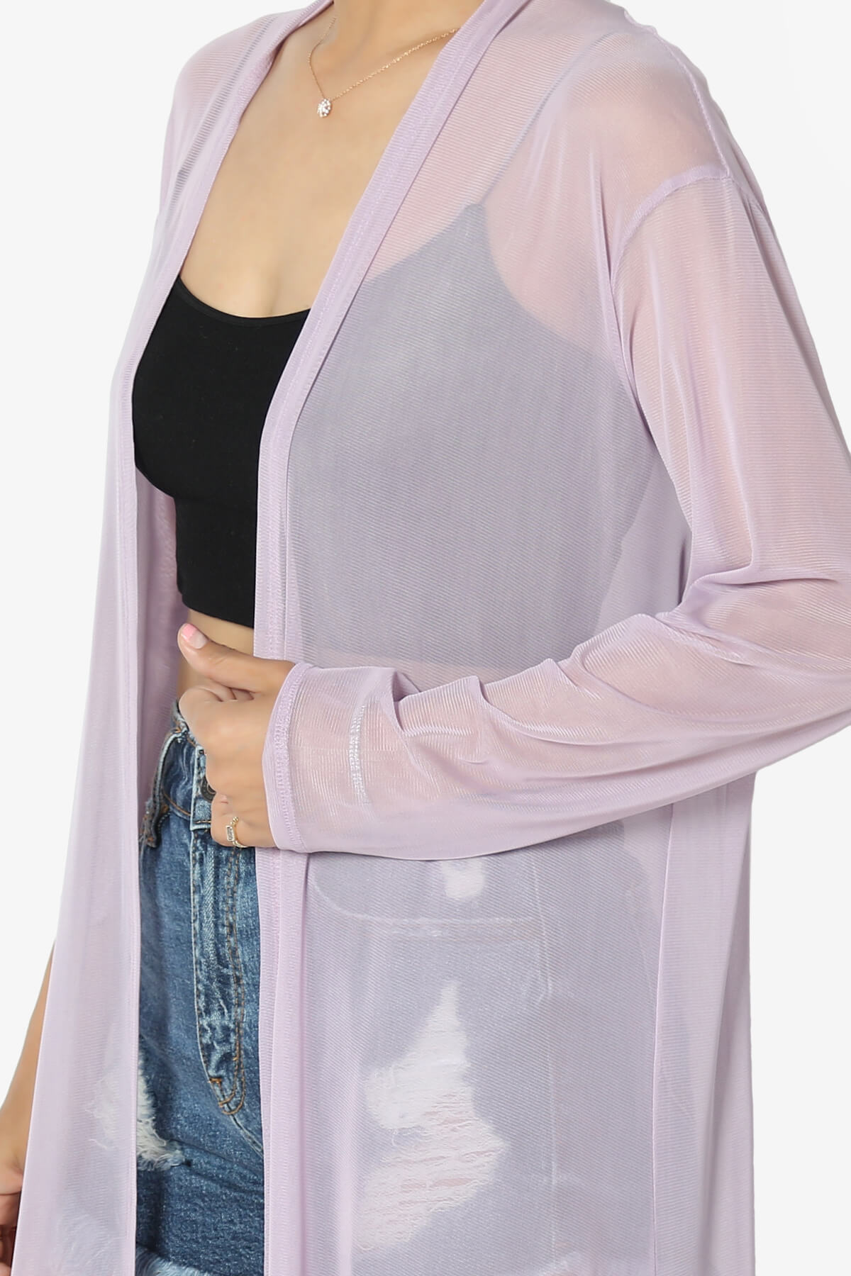 Moxxi Sheer Mesh Open Cardigan Duster DUSTY LAVENDER_5