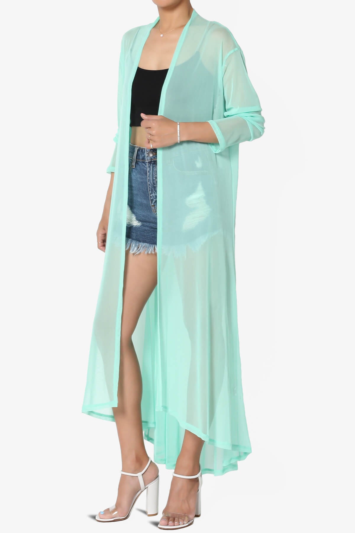 Moxxi Sheer Mesh Open Cardigan Duster GREEN MINT_3
