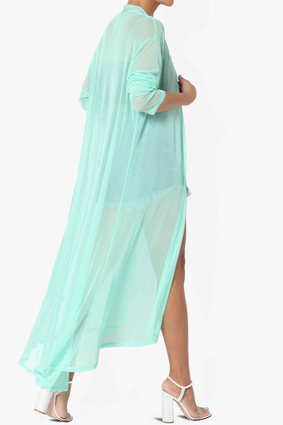 Moxxi Sheer Mesh Open Cardigan Duster GREEN MINT_4