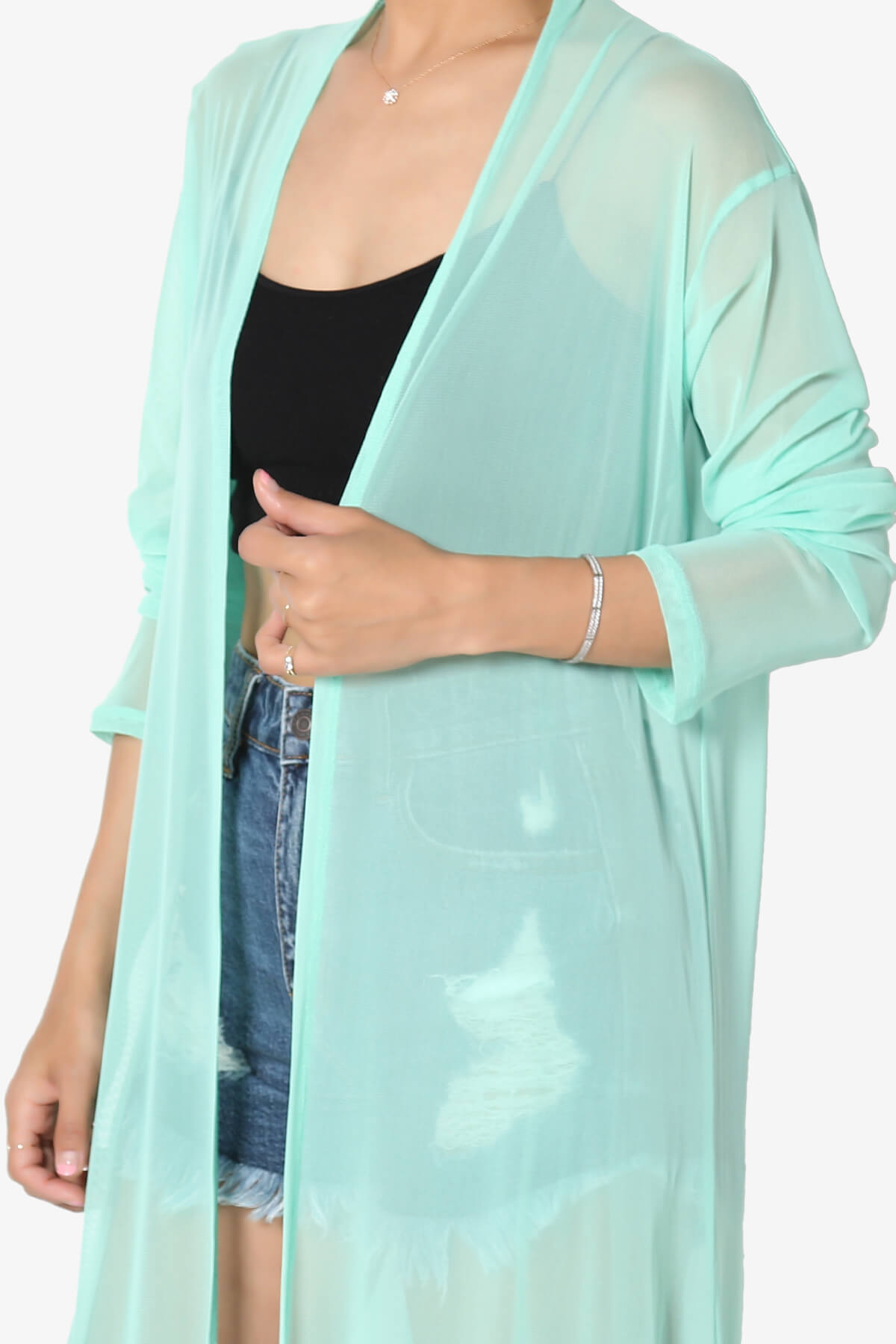 Moxxi Sheer Mesh Open Cardigan Duster GREEN MINT_5