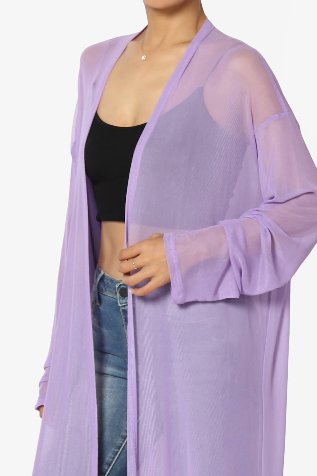 Moxxi Sheer Mesh Open Cardigan Duster LAVENDER_5