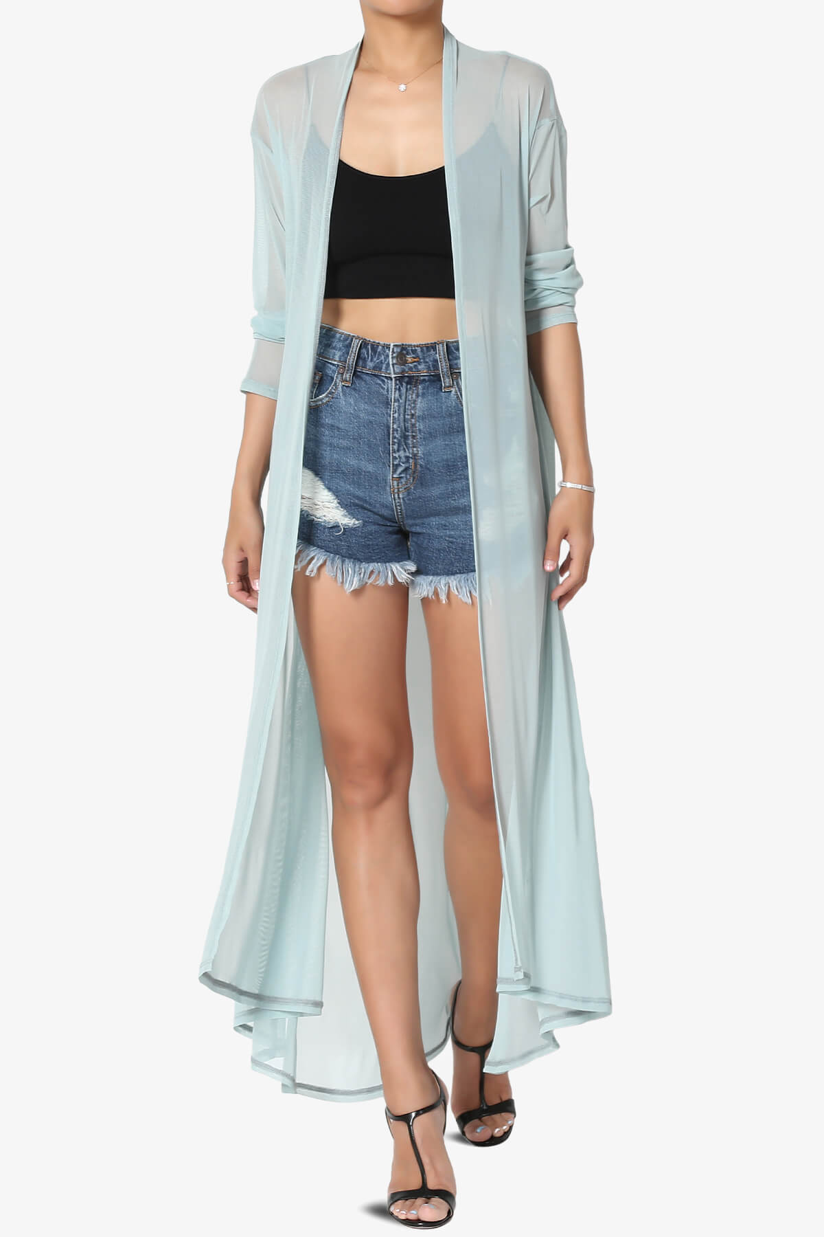 Moxxi Sheer Mesh Open Cardigan Duster LIGHT GREEN_1