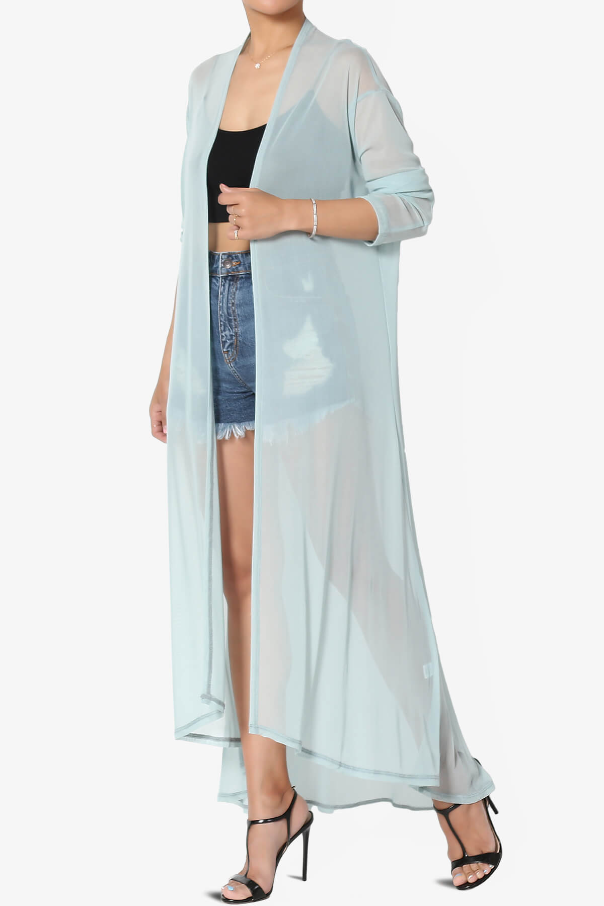 Moxxi Sheer Mesh Open Cardigan Duster LIGHT GREEN_3