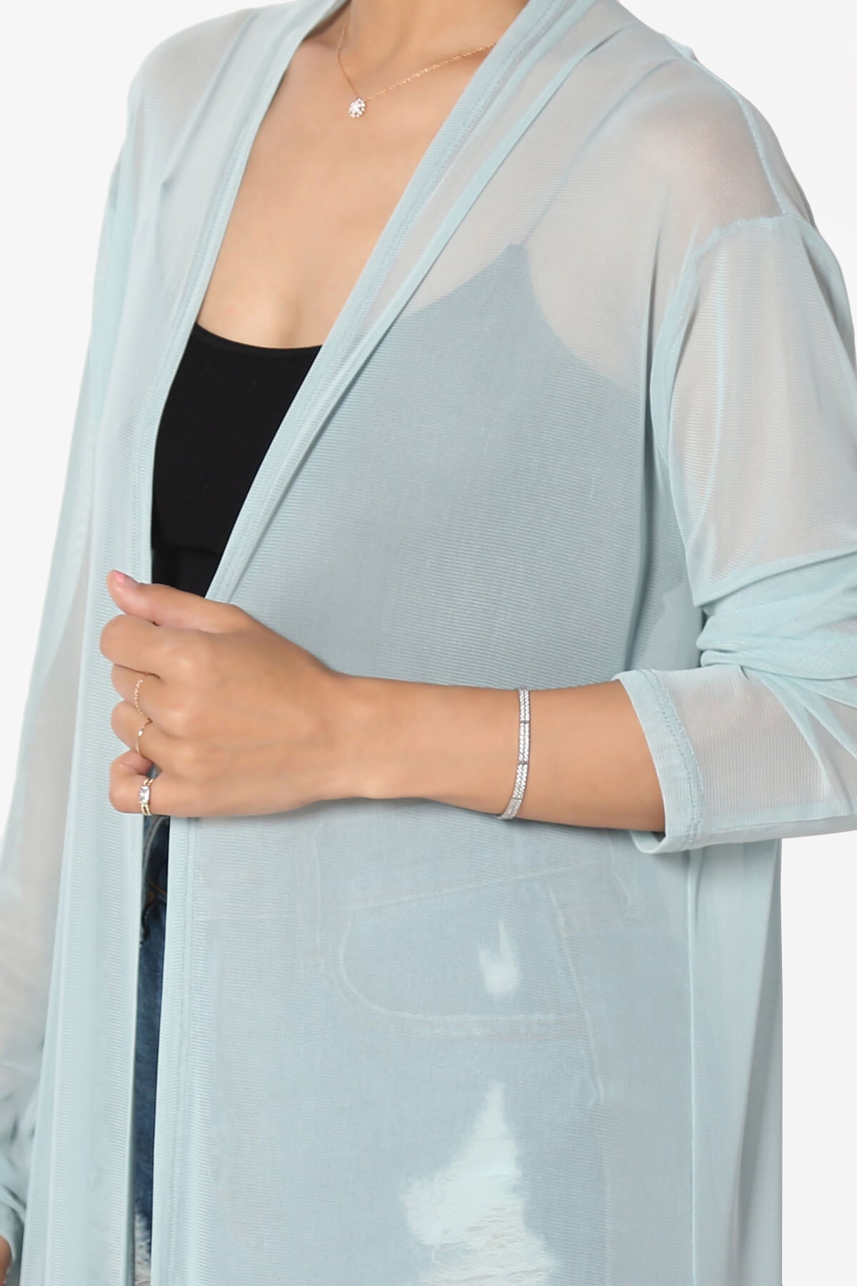 Moxxi Sheer Mesh Open Cardigan Duster LIGHT GREEN_5