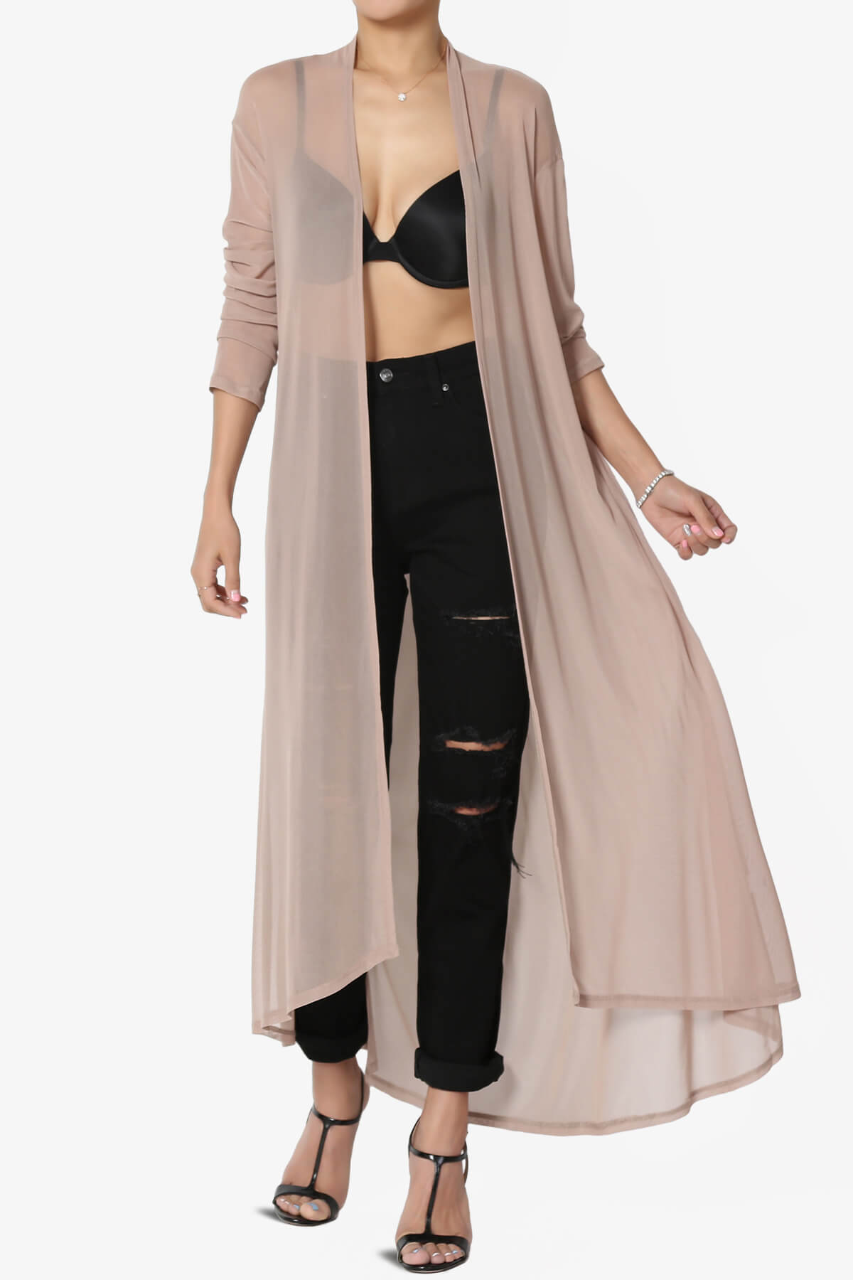 Moxxi Sheer Mesh Open Cardigan Duster LIGHT MOCHA_1