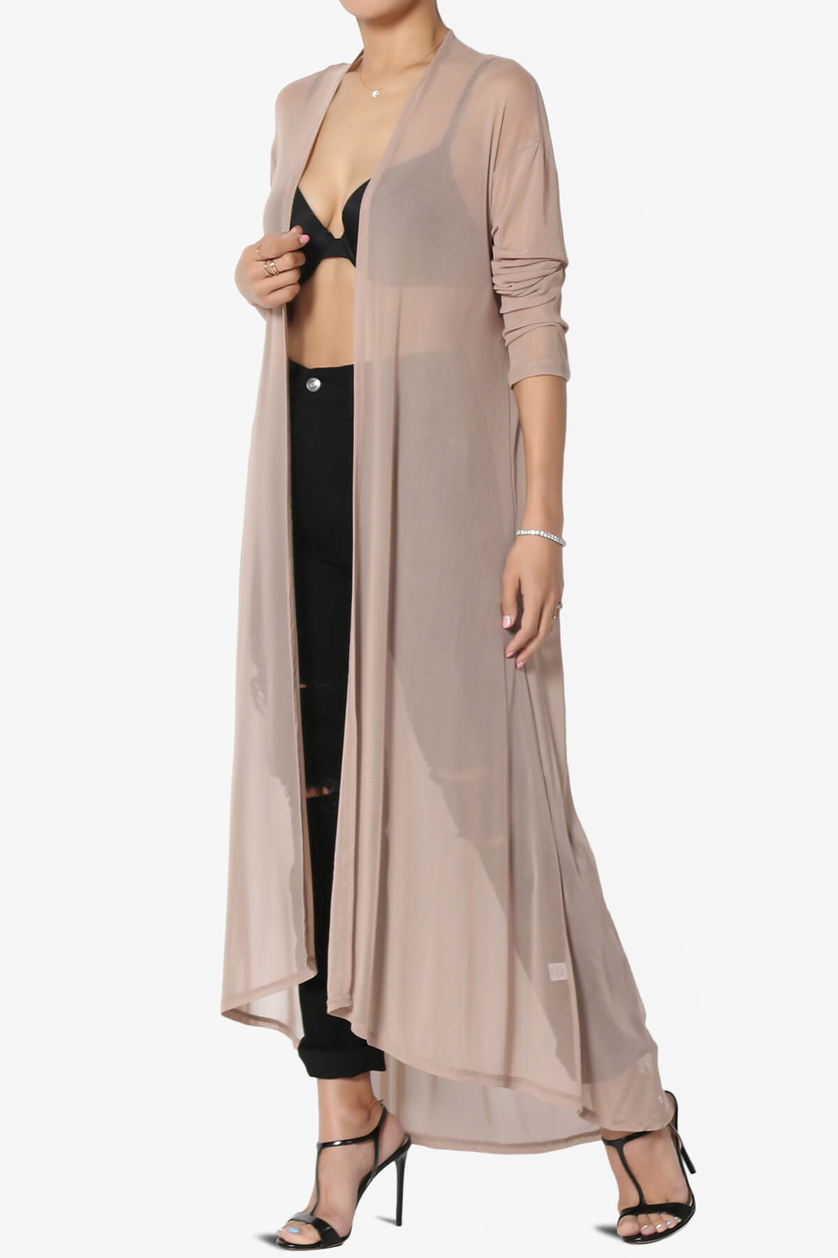 Moxxi Sheer Mesh Open Cardigan Duster LIGHT MOCHA_3