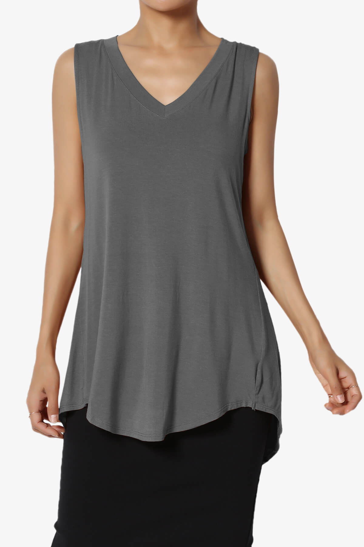 Myles Sleeveless V-Neck Luxe Jersey Top ASH GREY_1