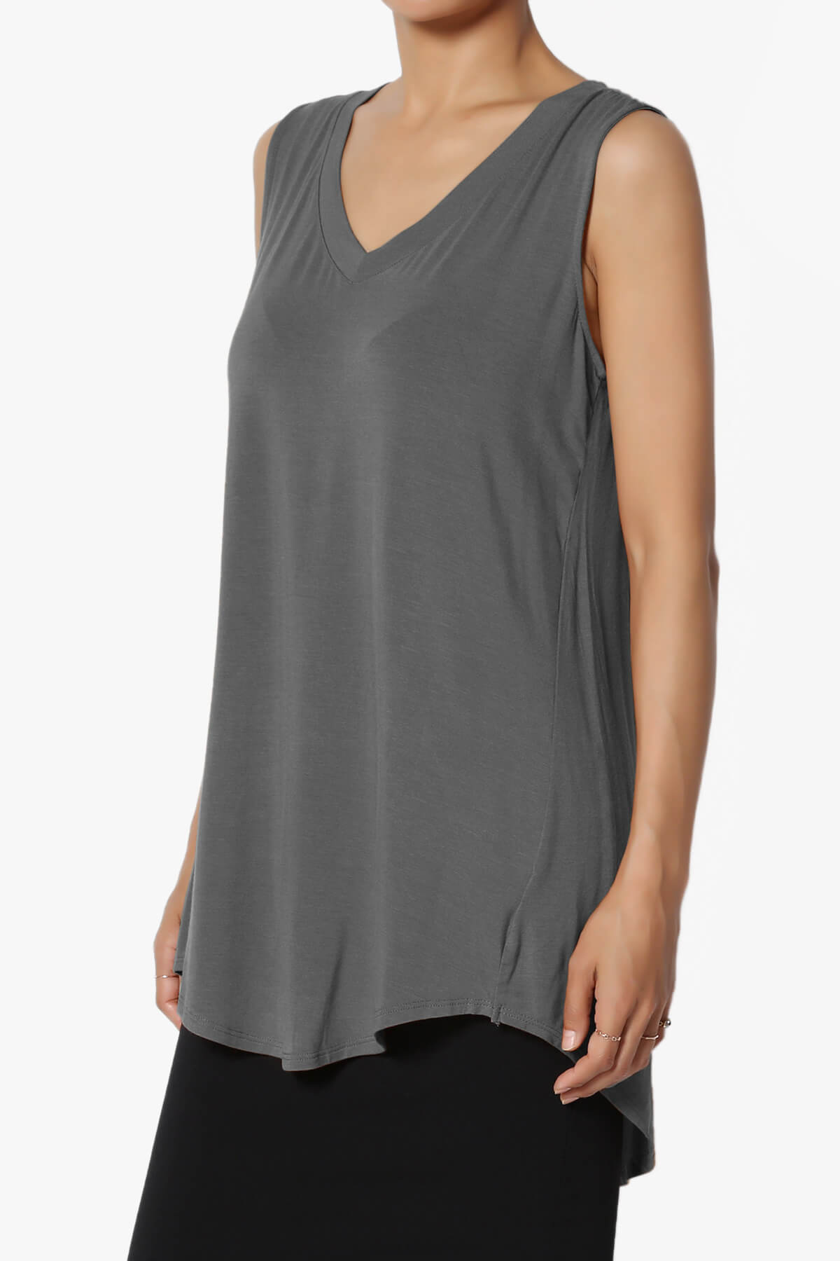 Myles Sleeveless V-Neck Luxe Jersey Top ASH GREY_3