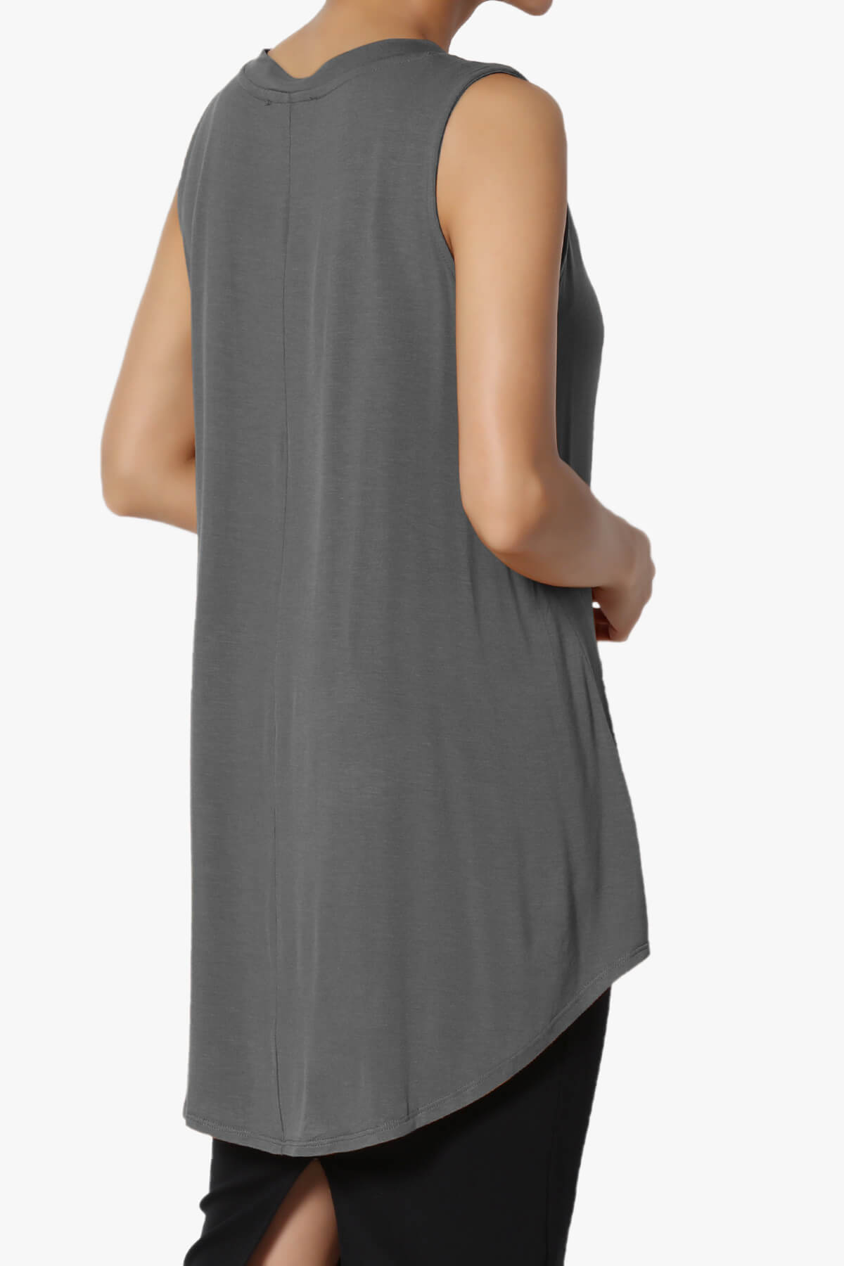 Myles Sleeveless V-Neck Luxe Jersey Top ASH GREY_4