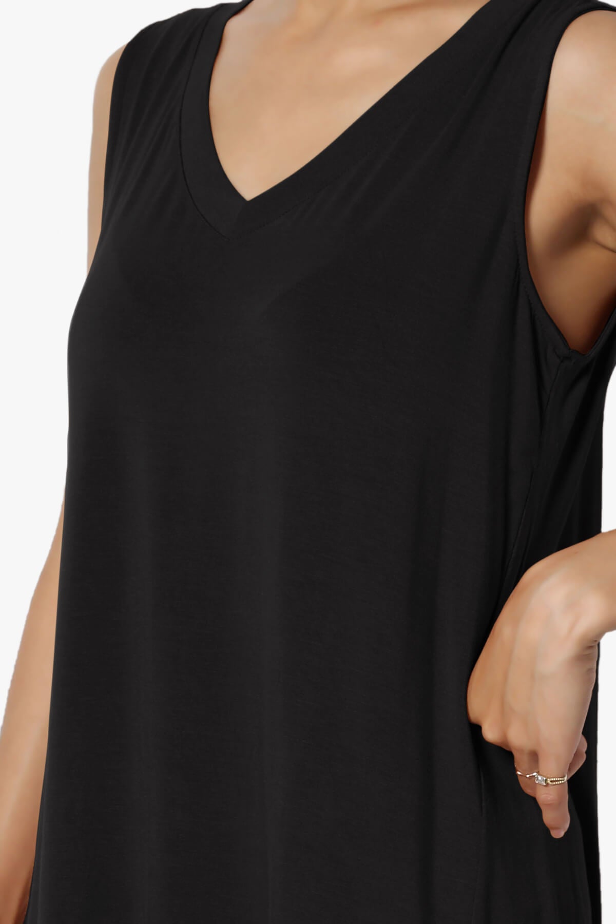 Myles Sleeveless V-Neck Luxe Jersey Top BLACK_5