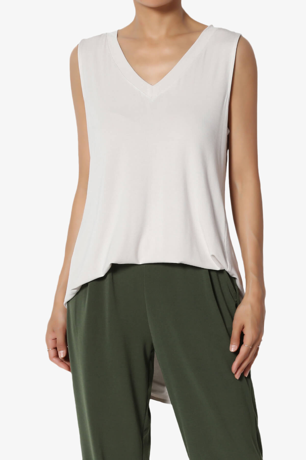 Myles Sleeveless V-Neck Luxe Jersey Top BONE_1