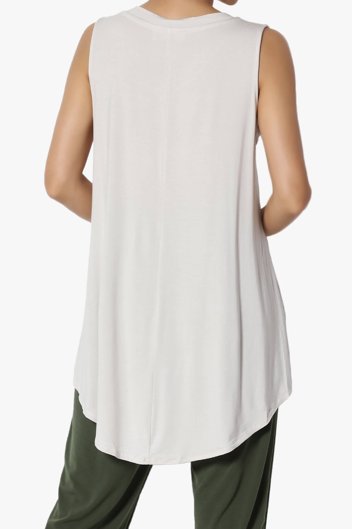 Myles Sleeveless V-Neck Luxe Jersey Top BONE_2