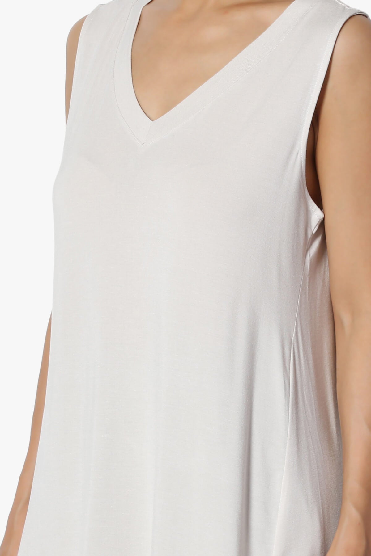 Myles Sleeveless V-Neck Luxe Jersey Top BONE_5