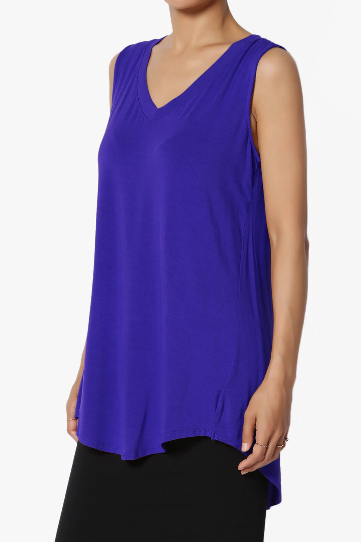 Myles Sleeveless V-Neck Luxe Jersey Top BRIGHT BLUE_3