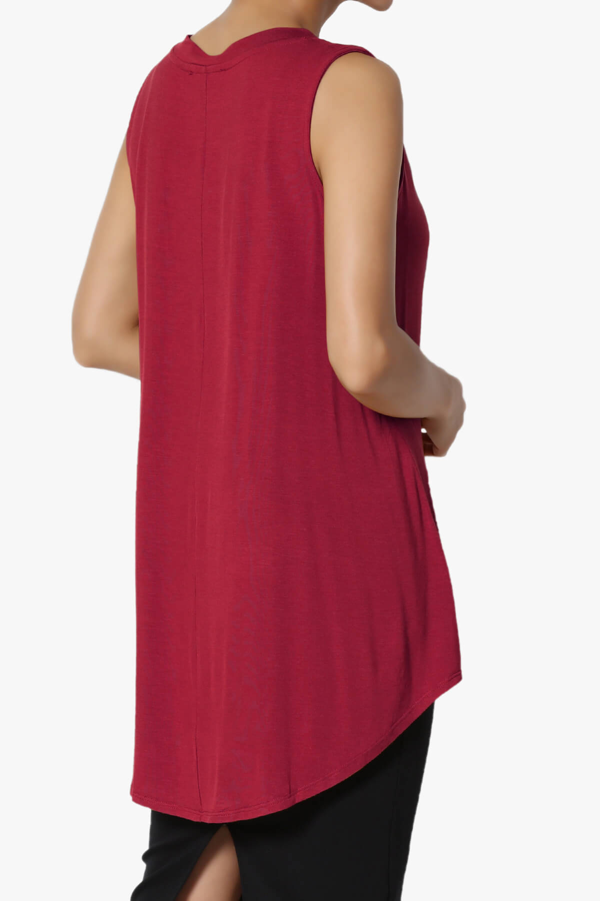 Myles Sleeveless V-Neck Luxe Jersey Top BURGUNDY_4