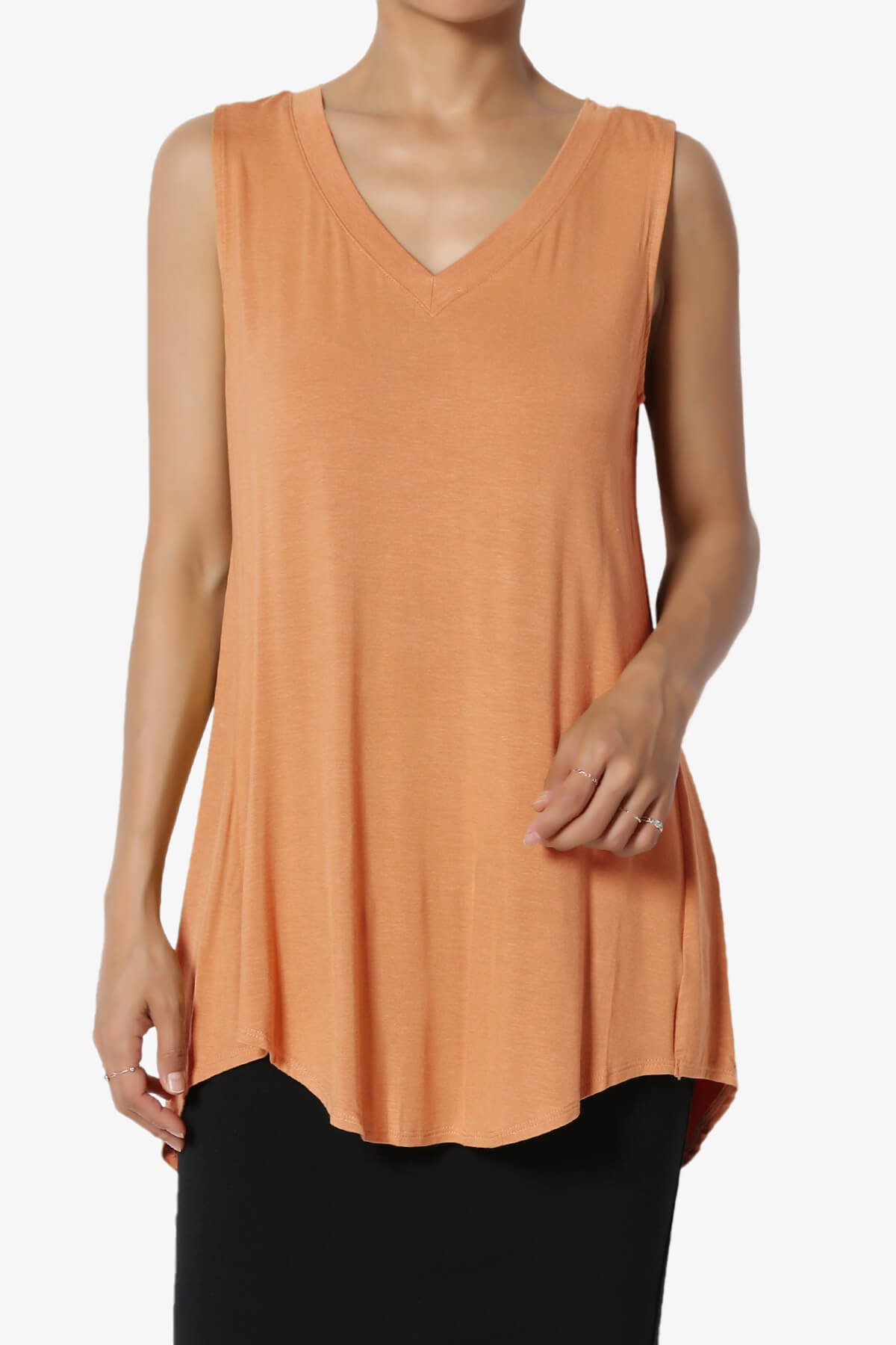 Myles Sleeveless V-Neck Luxe Jersey Top BUTTER ORANGE_1