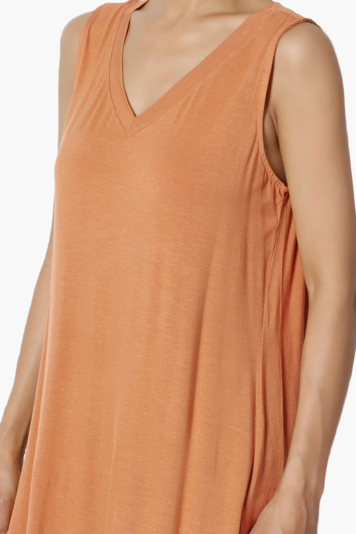 Myles Sleeveless V-Neck Luxe Jersey Top BUTTER ORANGE_5