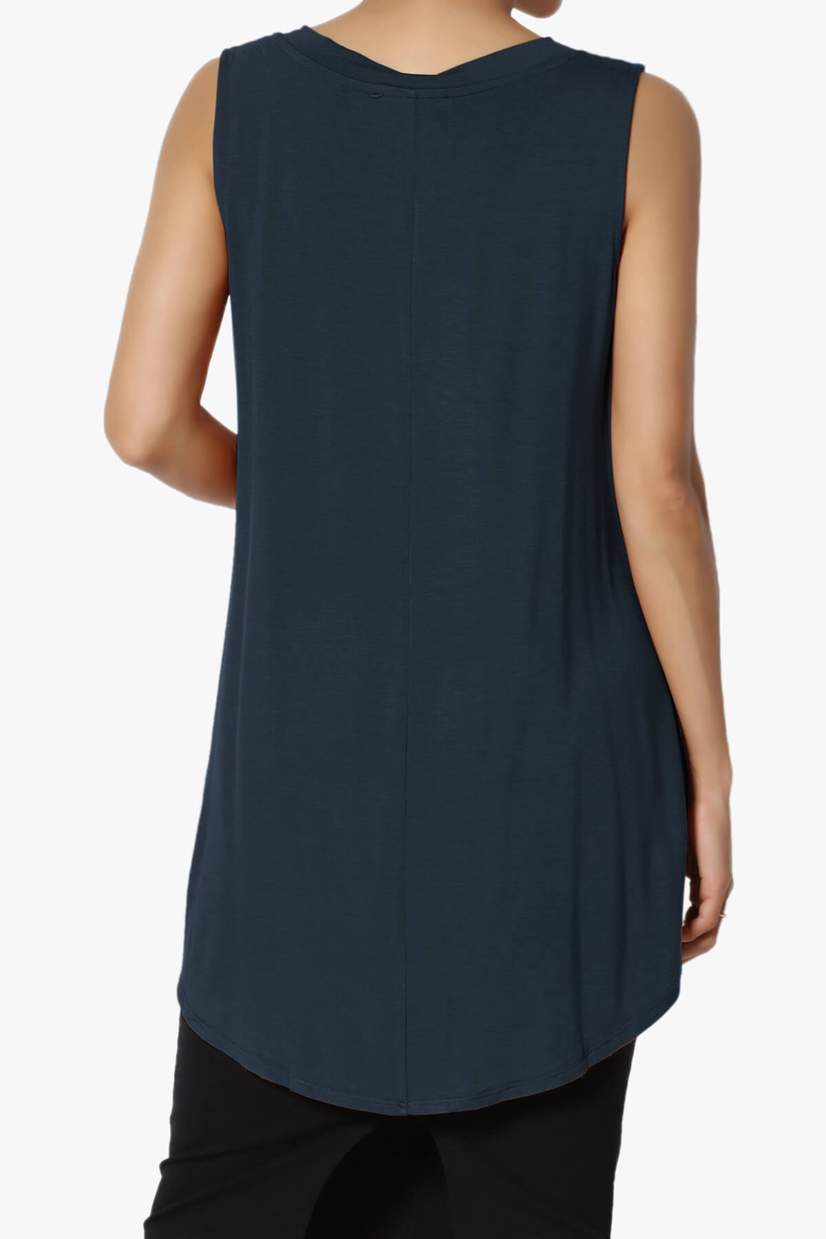 Myles Sleeveless V-Neck Luxe Jersey Top DARK NAVY_2