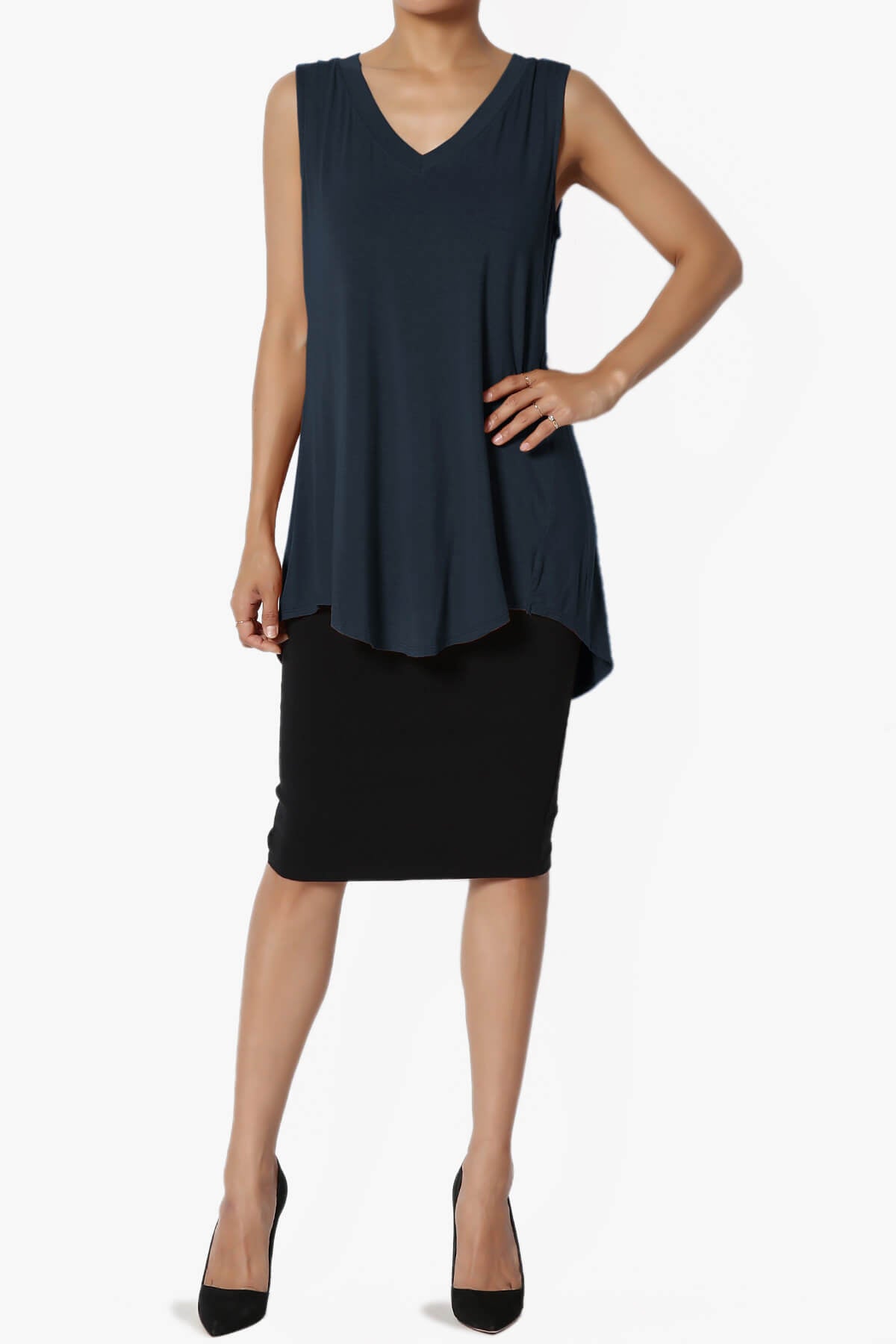 Myles Sleeveless V-Neck Luxe Jersey Top DARK NAVY_6