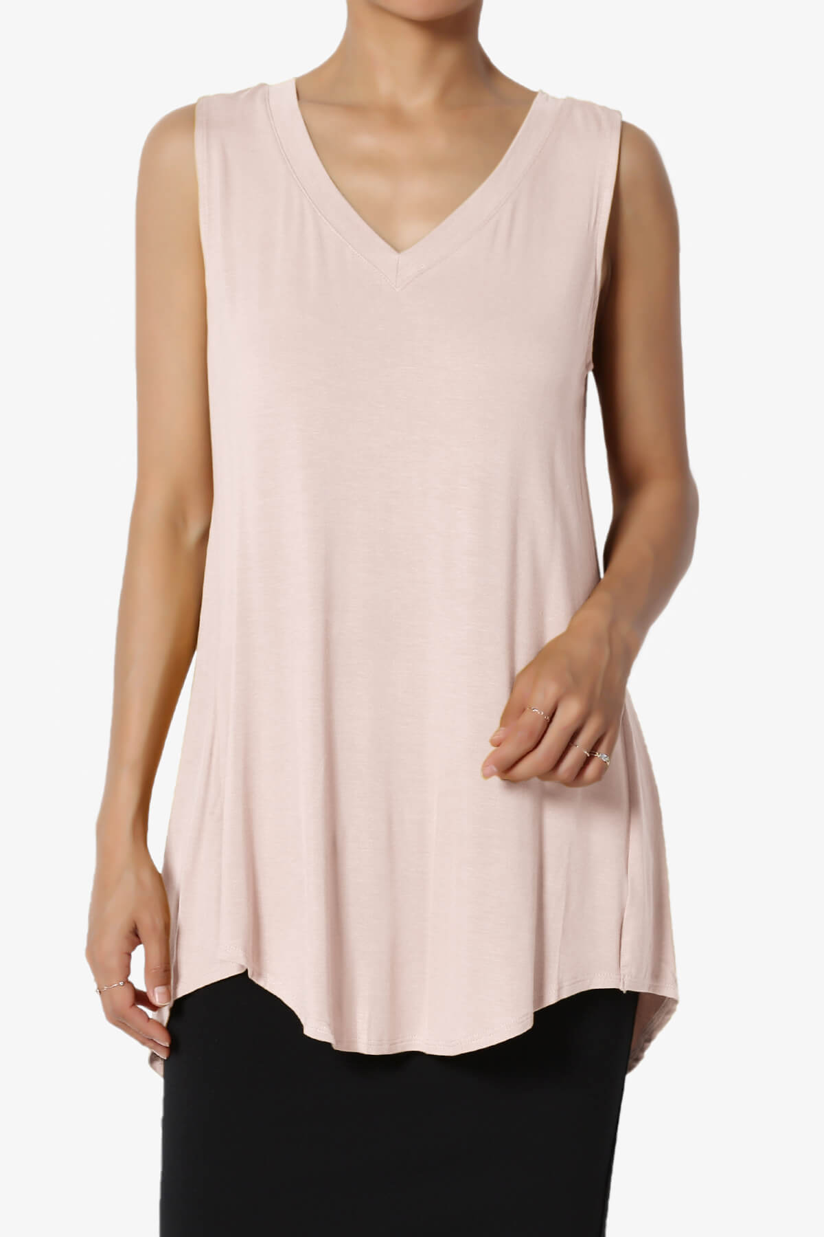 Myles Sleeveless V-Neck Luxe Jersey Top DUSTY BLUSH_1