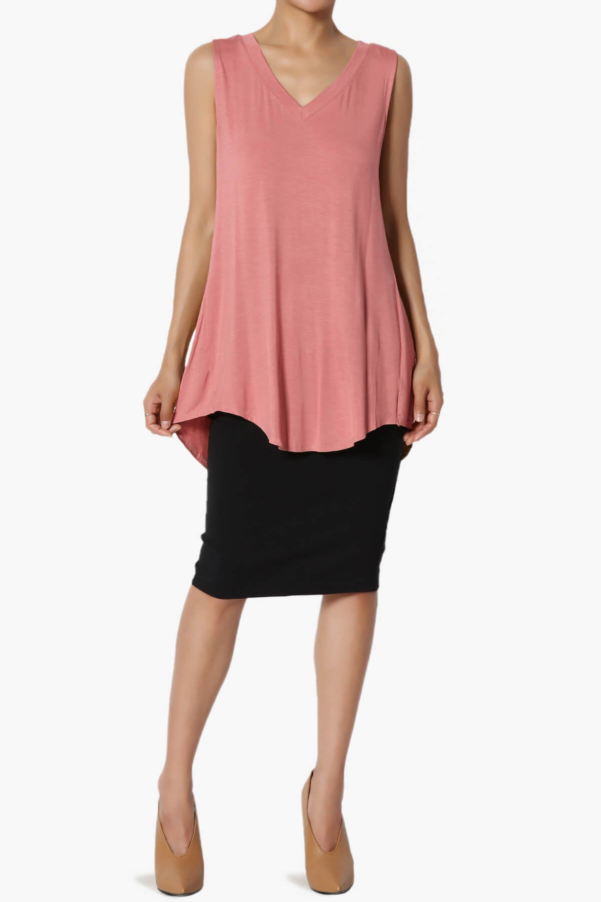 Myles Sleeveless V-Neck Luxe Jersey Top DUSTY ROSE_6