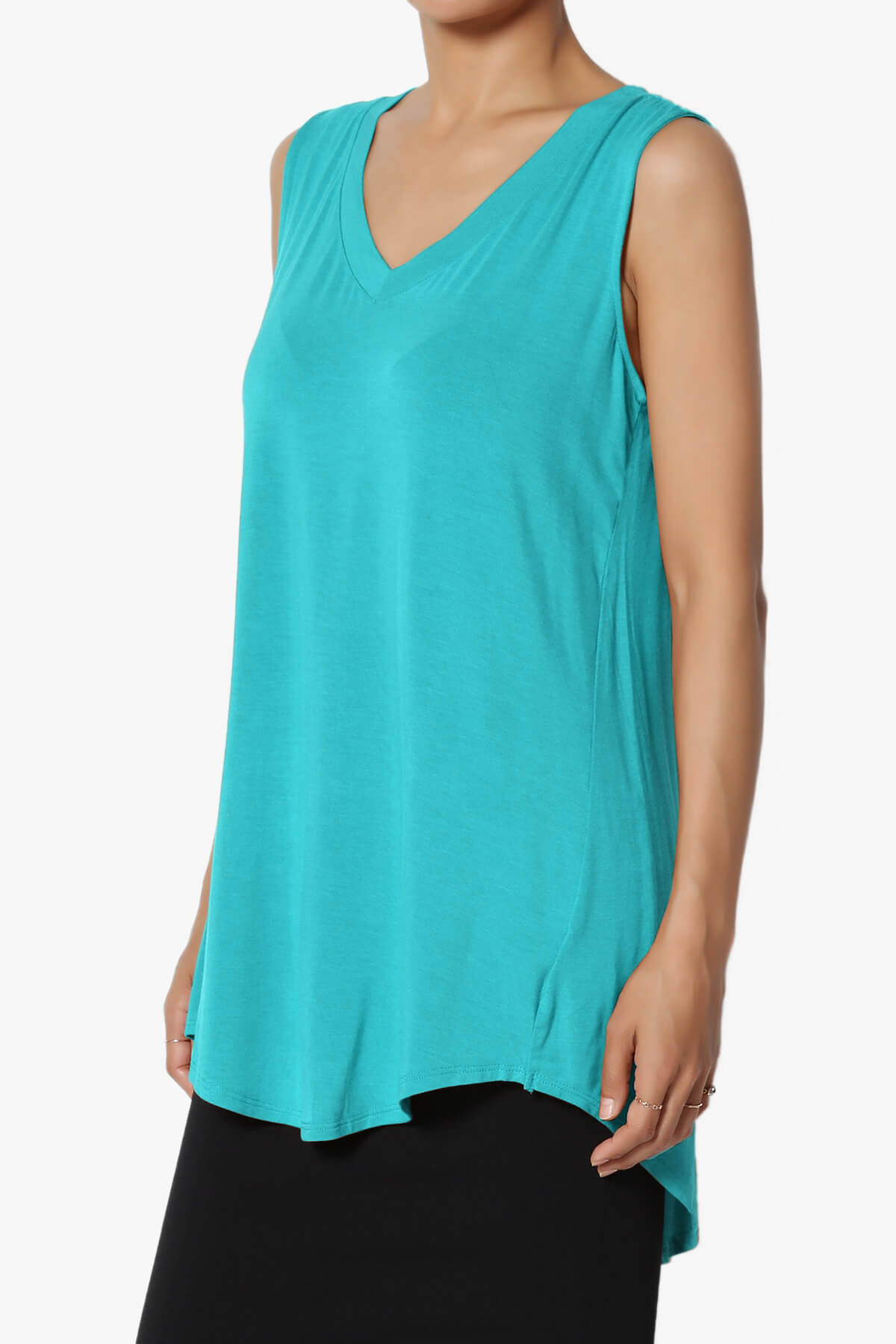 Myles Sleeveless V-Neck Luxe Jersey Top ICE BLUE_3
