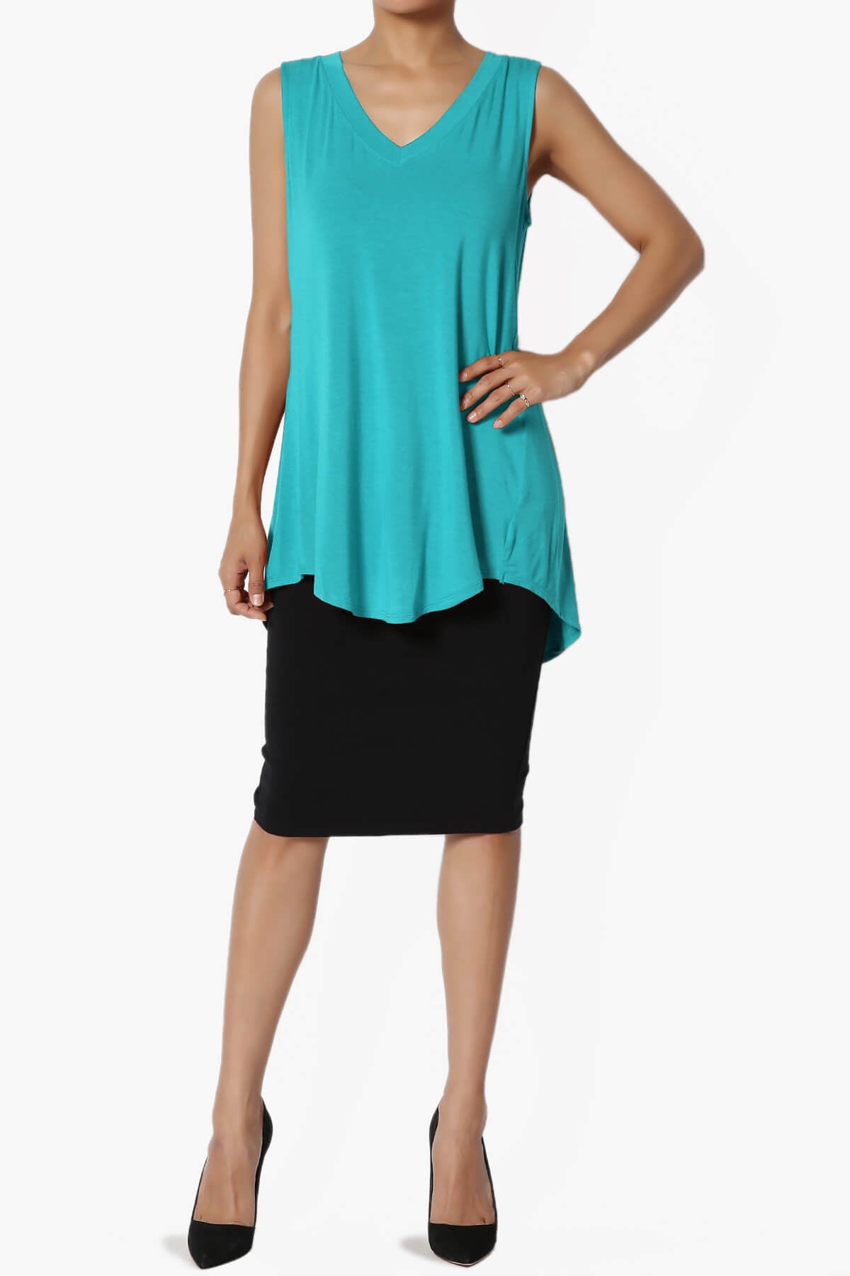 Myles Sleeveless V-Neck Luxe Jersey Top ICE BLUE_6
