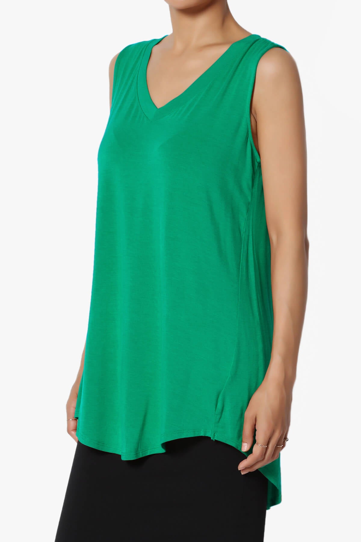 Myles Sleeveless V-Neck Luxe Jersey Top KELLY GREEN_3