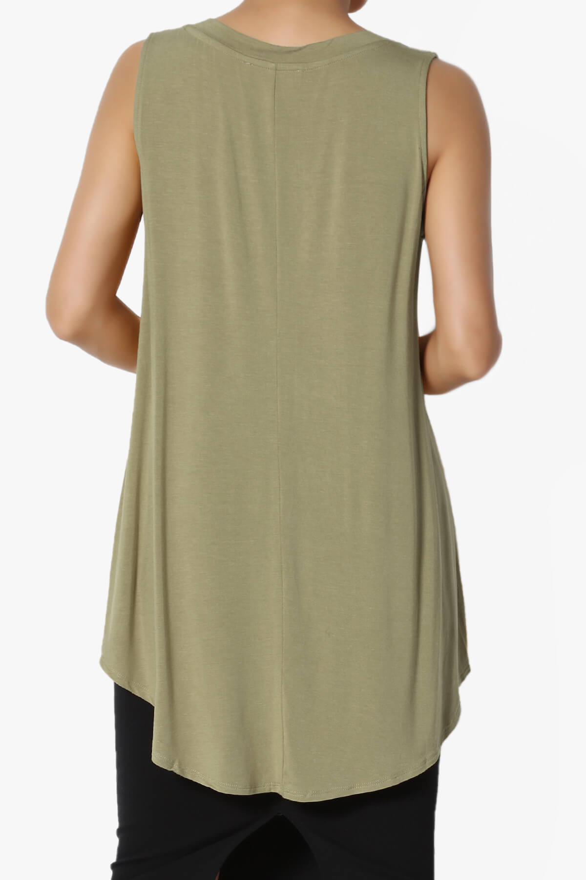 Myles Sleeveless V-Neck Luxe Jersey Top KHAKI GREEN_2
