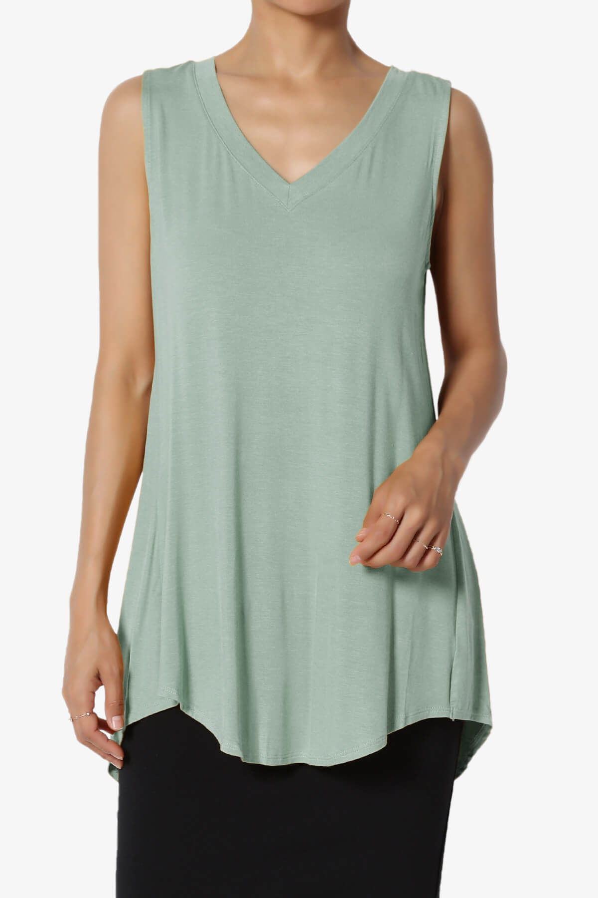 Myles Sleeveless V-Neck Luxe Jersey Top LIGHT GREEN_1