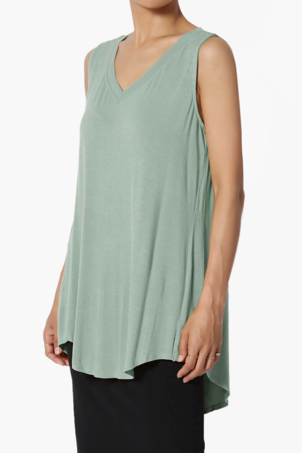 Myles Sleeveless V-Neck Luxe Jersey Top LIGHT GREEN_3