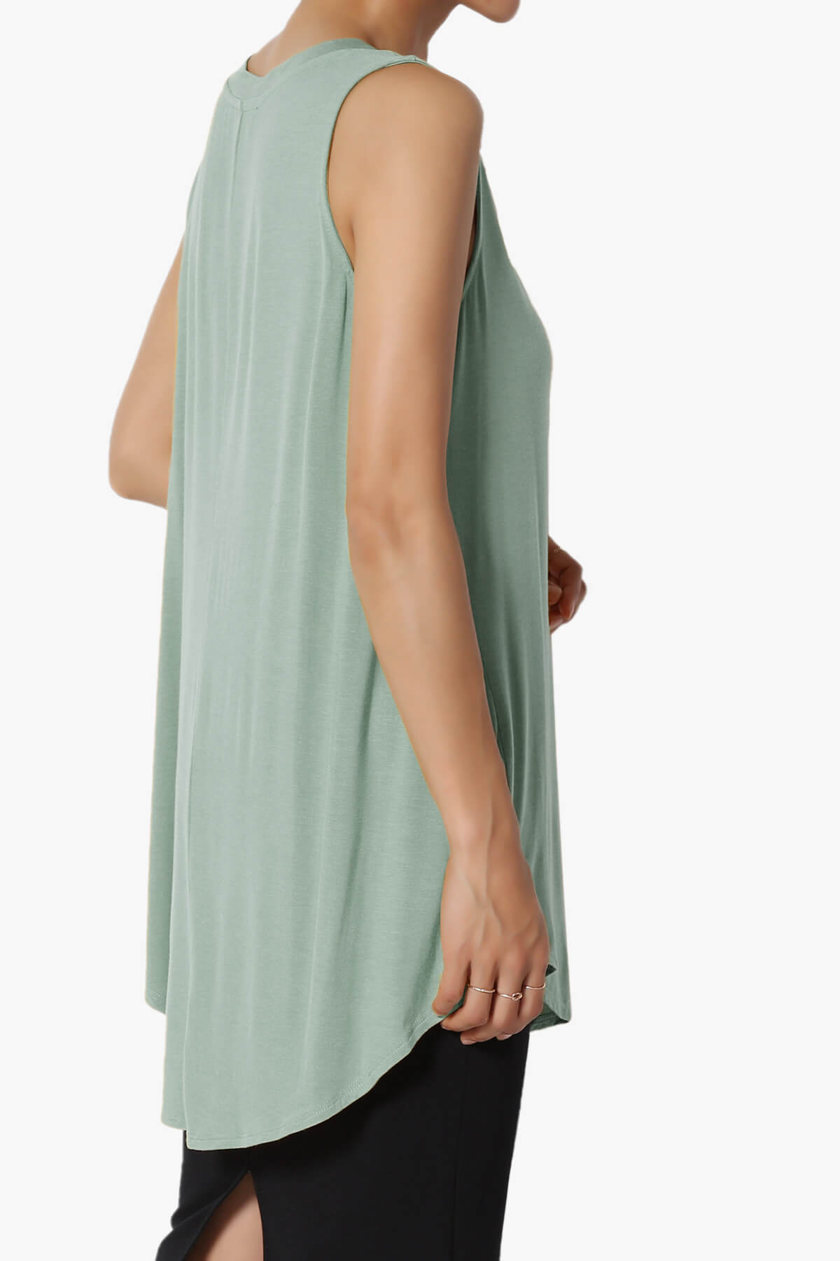 Myles Sleeveless V-Neck Luxe Jersey Top LIGHT GREEN_4