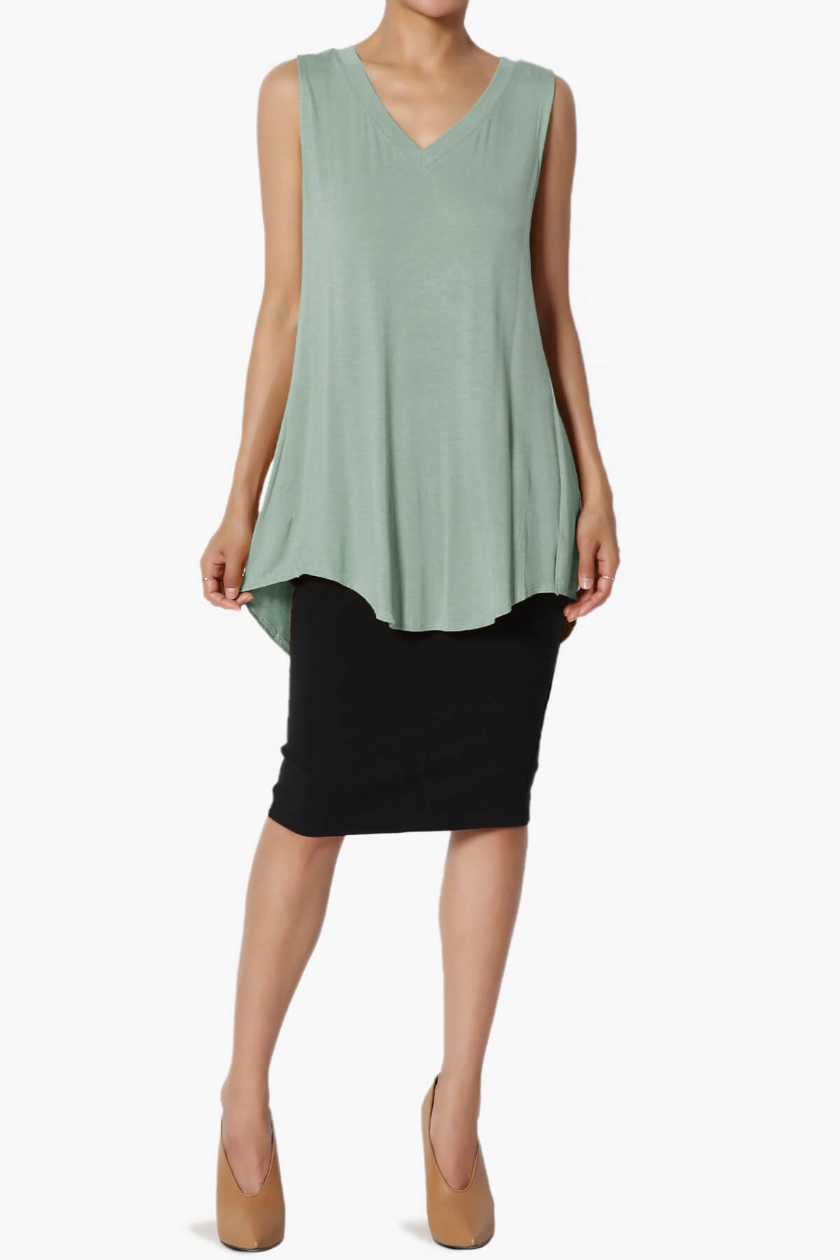 Myles Sleeveless V-Neck Luxe Jersey Top LIGHT GREEN_6