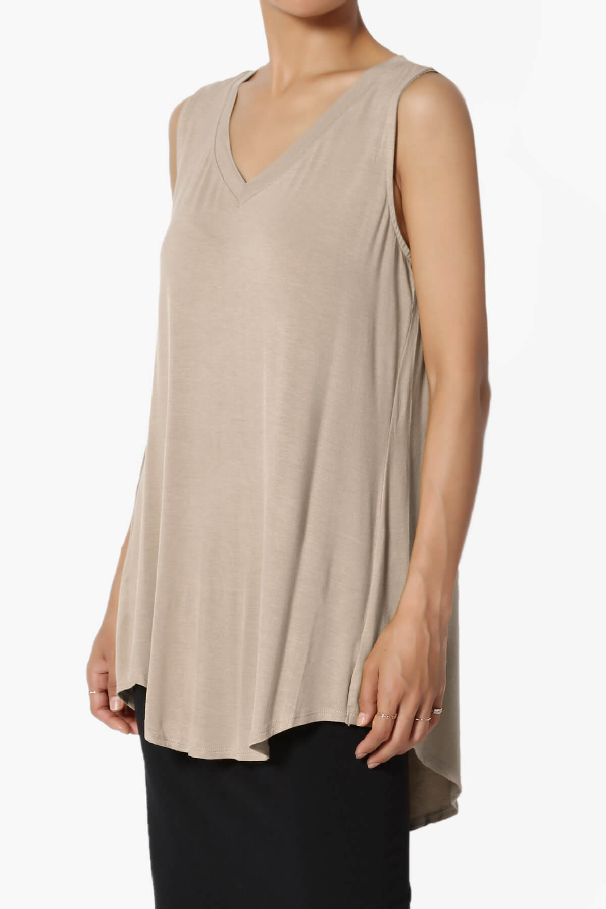 Myles Sleeveless V-Neck Luxe Jersey Top LIGHT MOCHA_3