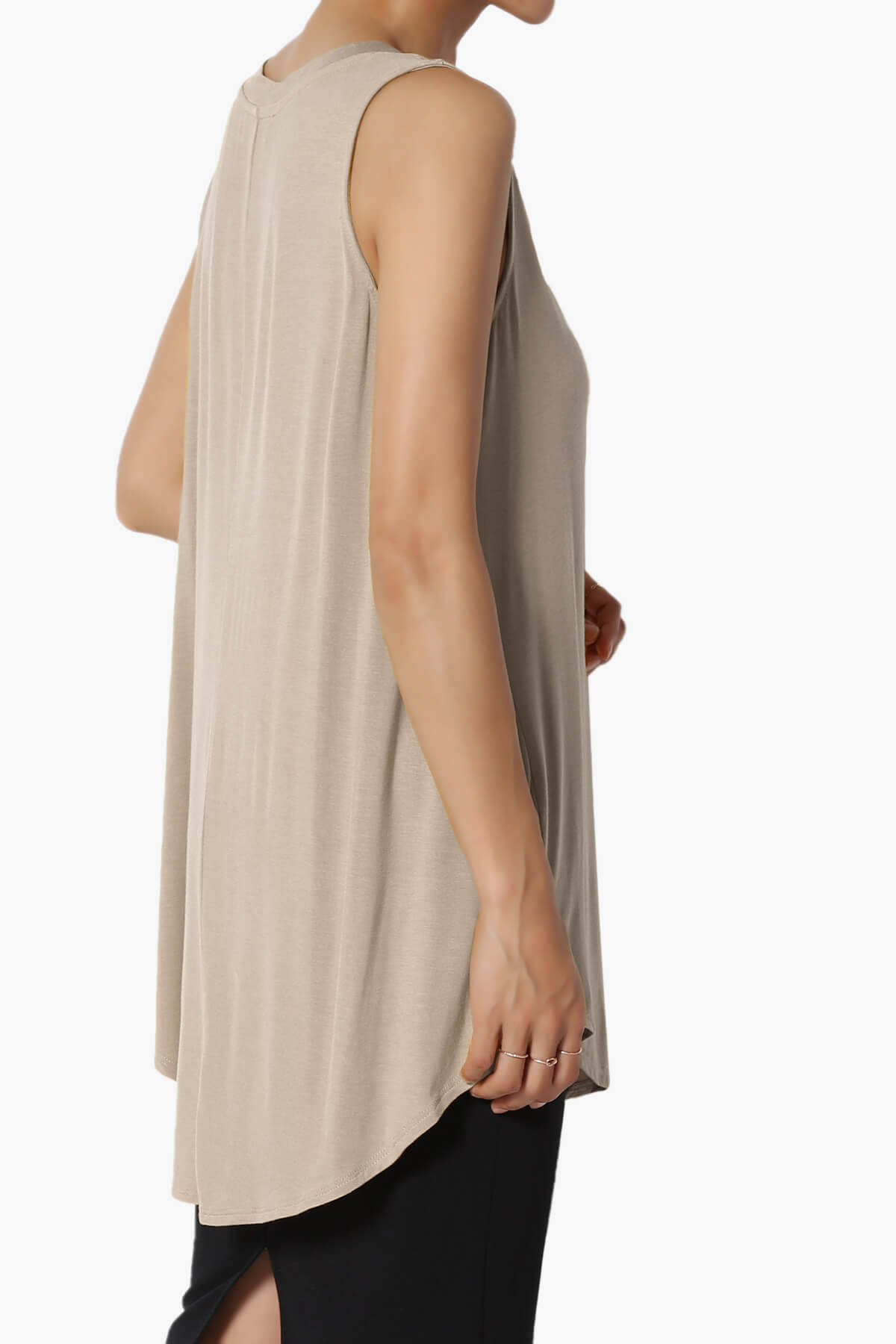 Myles Sleeveless V-Neck Luxe Jersey Top LIGHT MOCHA_4