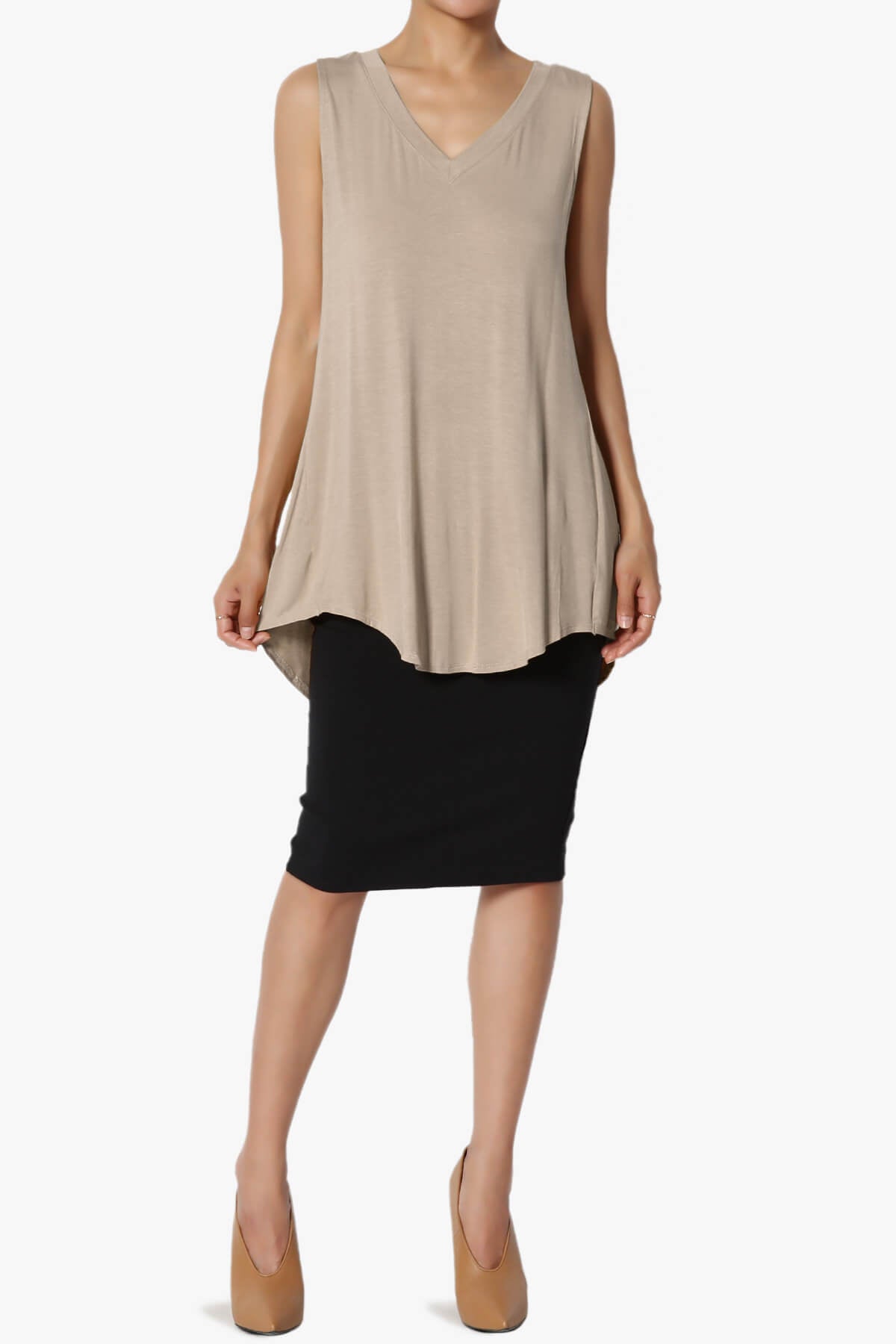 Myles Sleeveless V-Neck Luxe Jersey Top LIGHT MOCHA_6