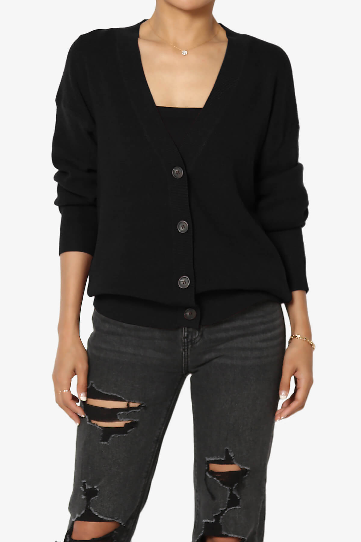 Nicky Micro Waffle Viscose Knit Cardigan BLACK_1
