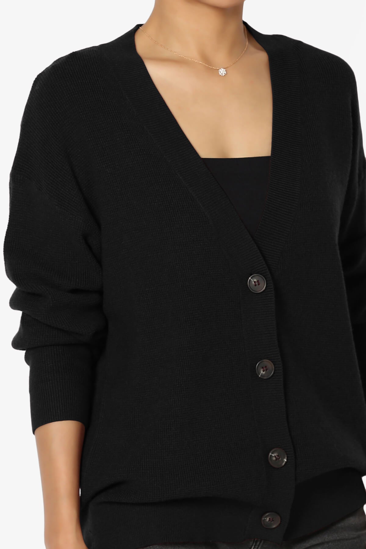 Nicky Micro Waffle Viscose Knit Cardigan BLACK_5