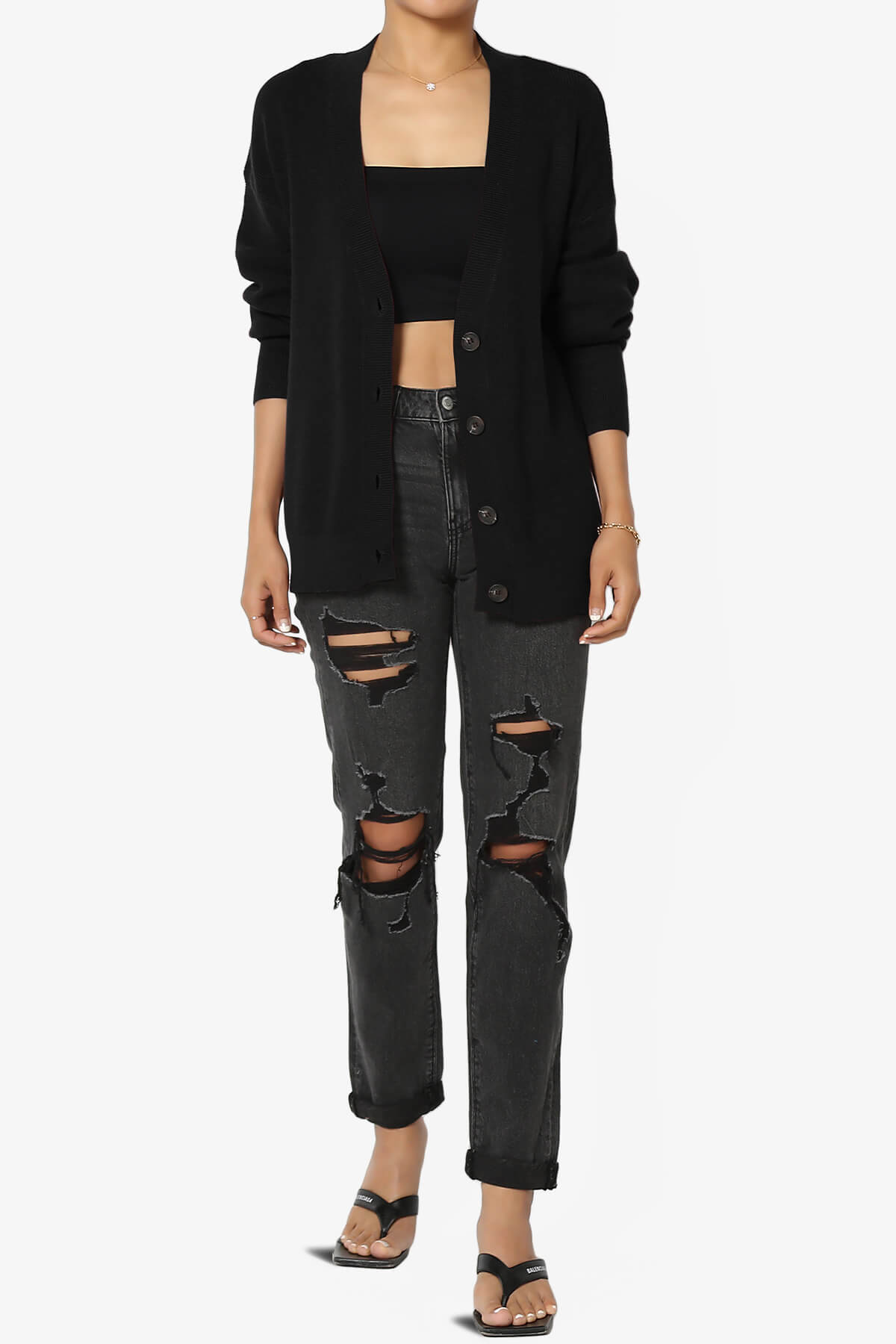 Nicky Micro Waffle Viscose Knit Cardigan BLACK_6