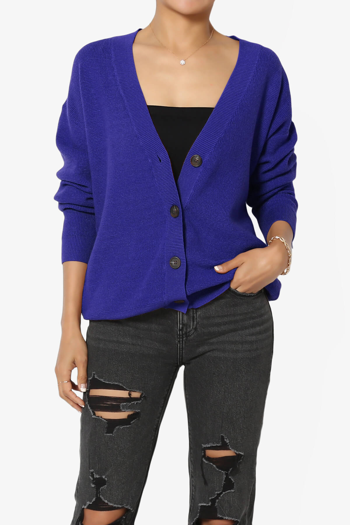 Nicky Micro Waffle Viscose Knit Cardigan BRIGHT BLUE_1
