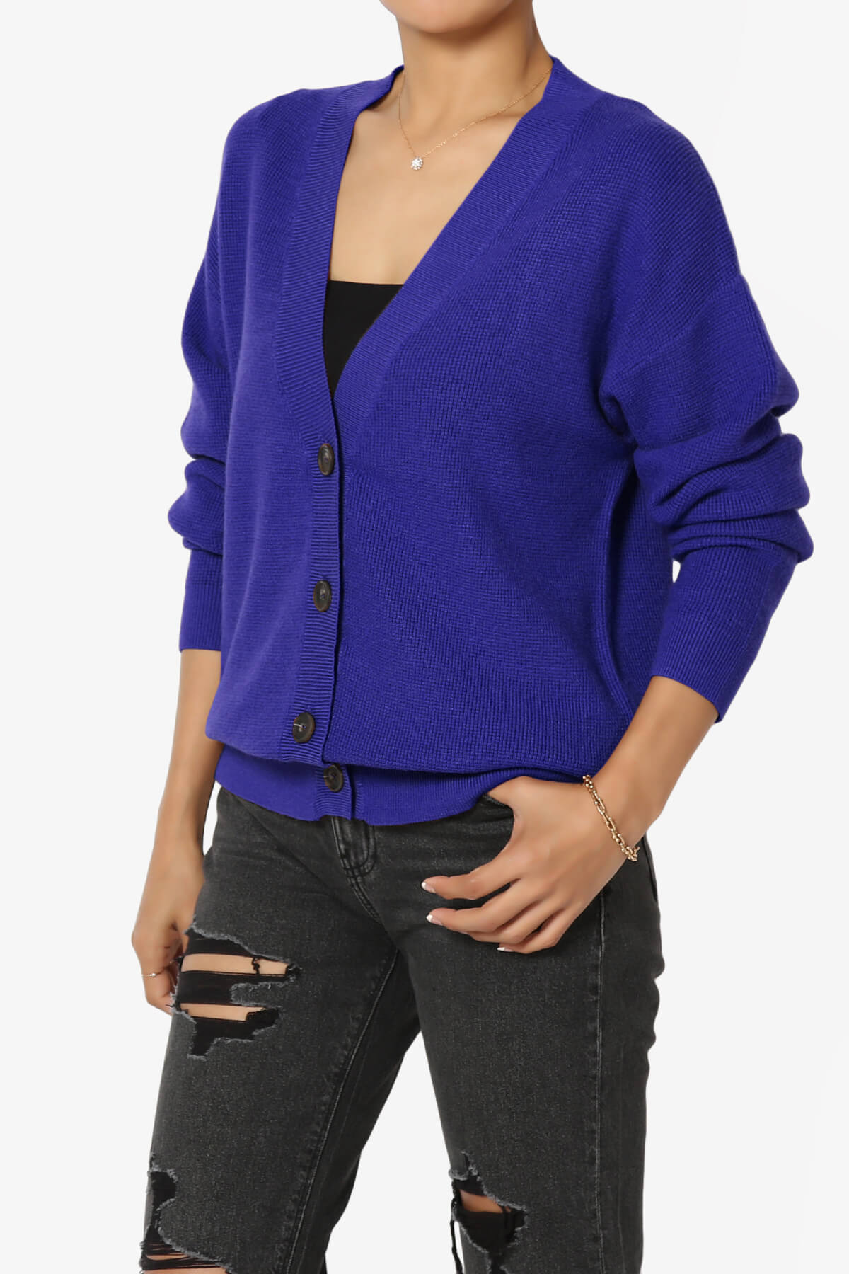 Nicky Micro Waffle Viscose Knit Cardigan BRIGHT BLUE_3