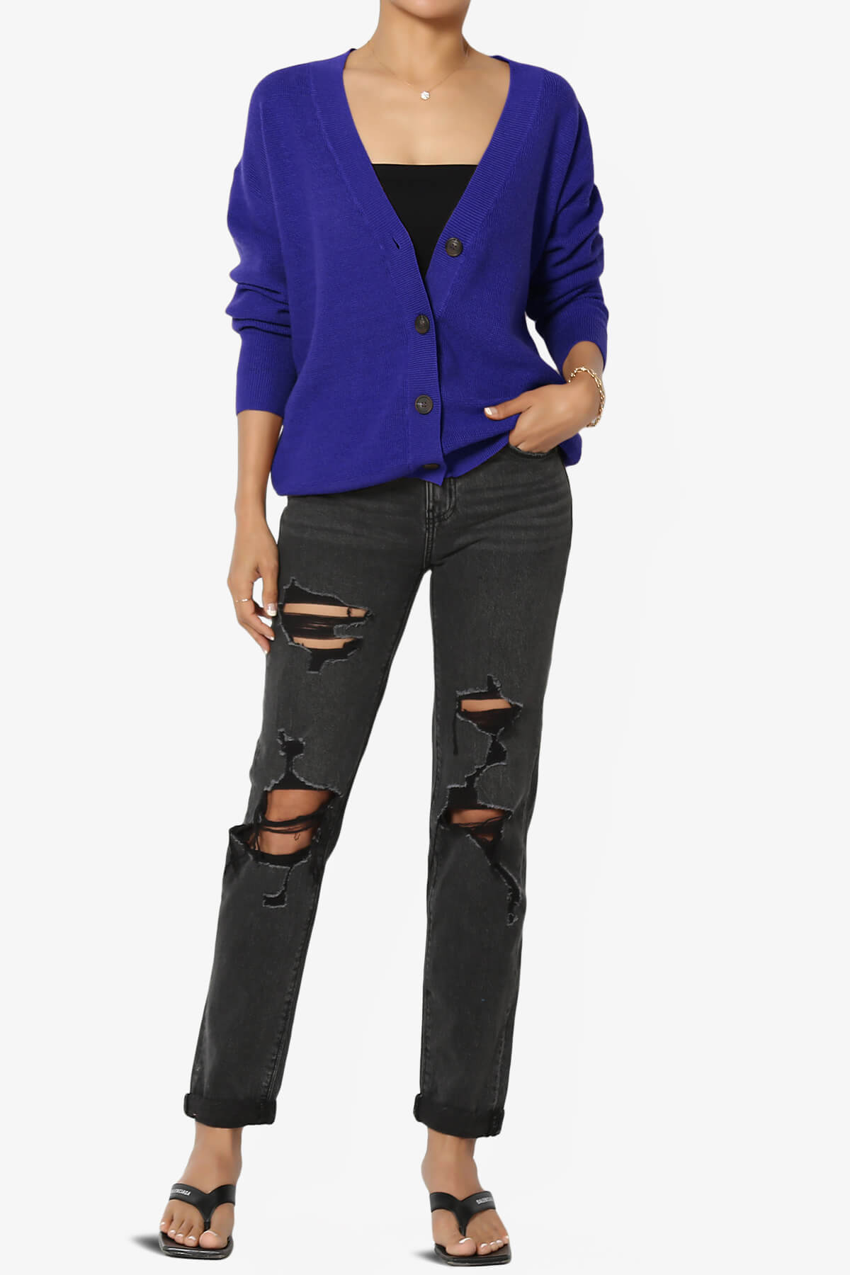 Nicky Micro Waffle Viscose Knit Cardigan BRIGHT BLUE_6